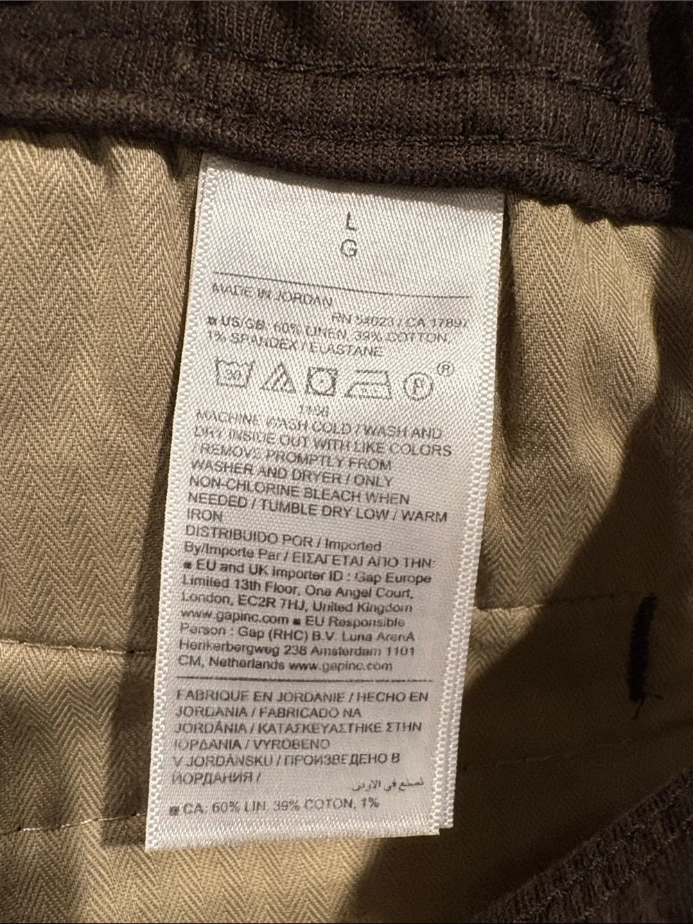 NWOT Banana Republic Straight Italian Linen Cotton Pull on Brownstone Pant Sz L